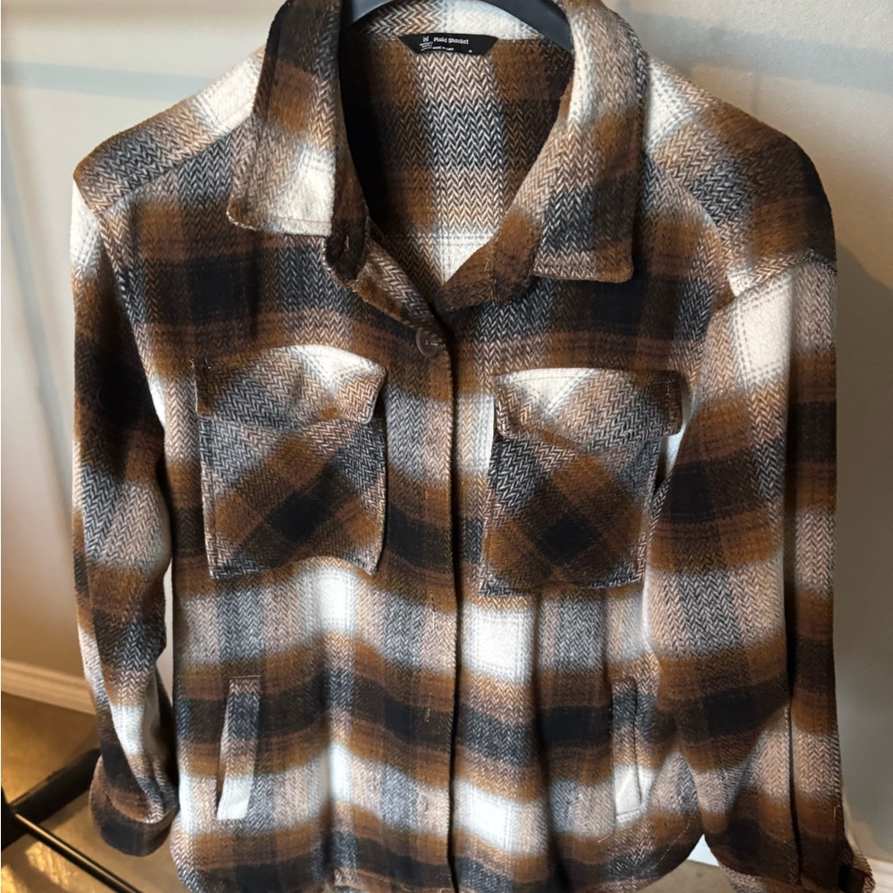 Wonder Nation Plaid Shacket in Brown and Black